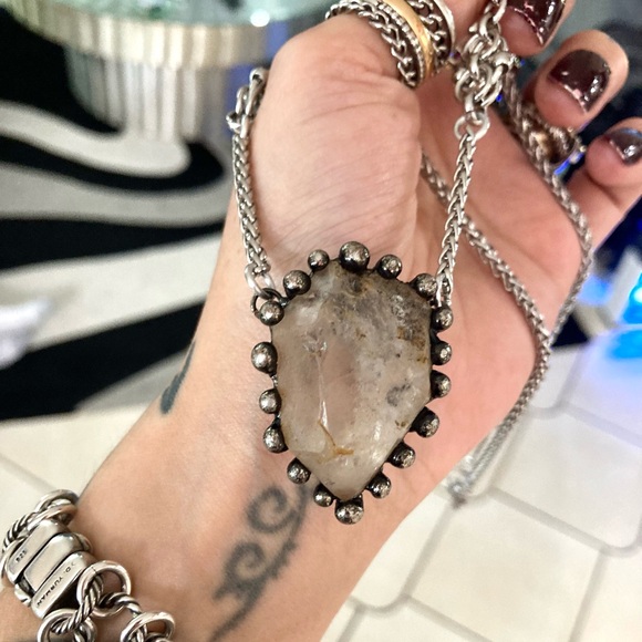 Smokey herkimer diamond crystal quartz stainless steel maille handmade necklace - Picture 3 of 11